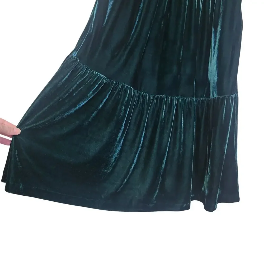 J. Crew Velvet Midi Dress 8 Emerald Green Tiered Ruffle High Neck Romantic Party - Picture 5 of 9